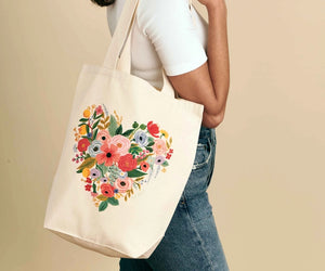 Floral Heart Canvas Tote Bag