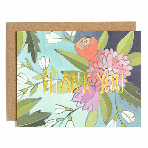 Floral Foil Thank You Single Card