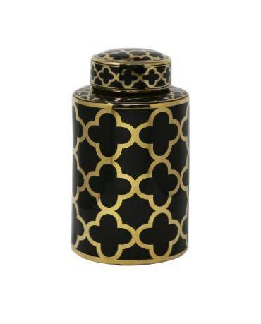 Black & Gold Petals Jar 12"